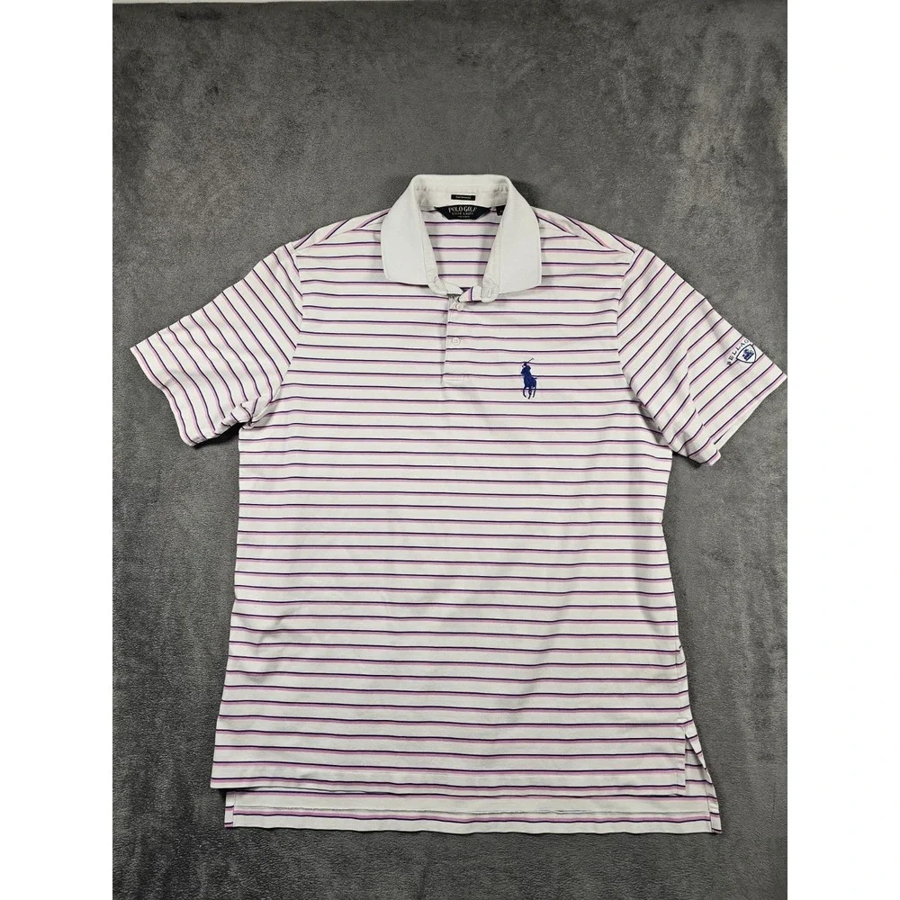 Polo Golf Ralph Lauren Performance Polo Mens XL White Pink Stripe Bellagio‎ Pony